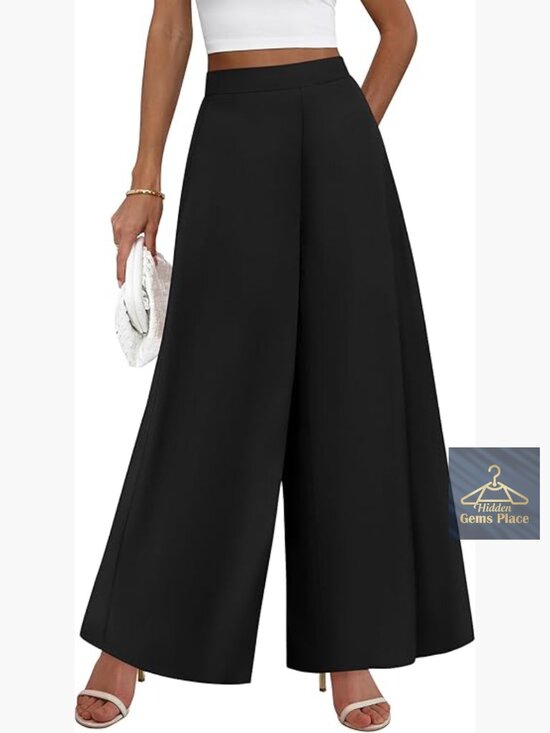 Pants - High Waisted Wide Leg Palazzo Pants Business Casual Flowy Slacks Work Trousers